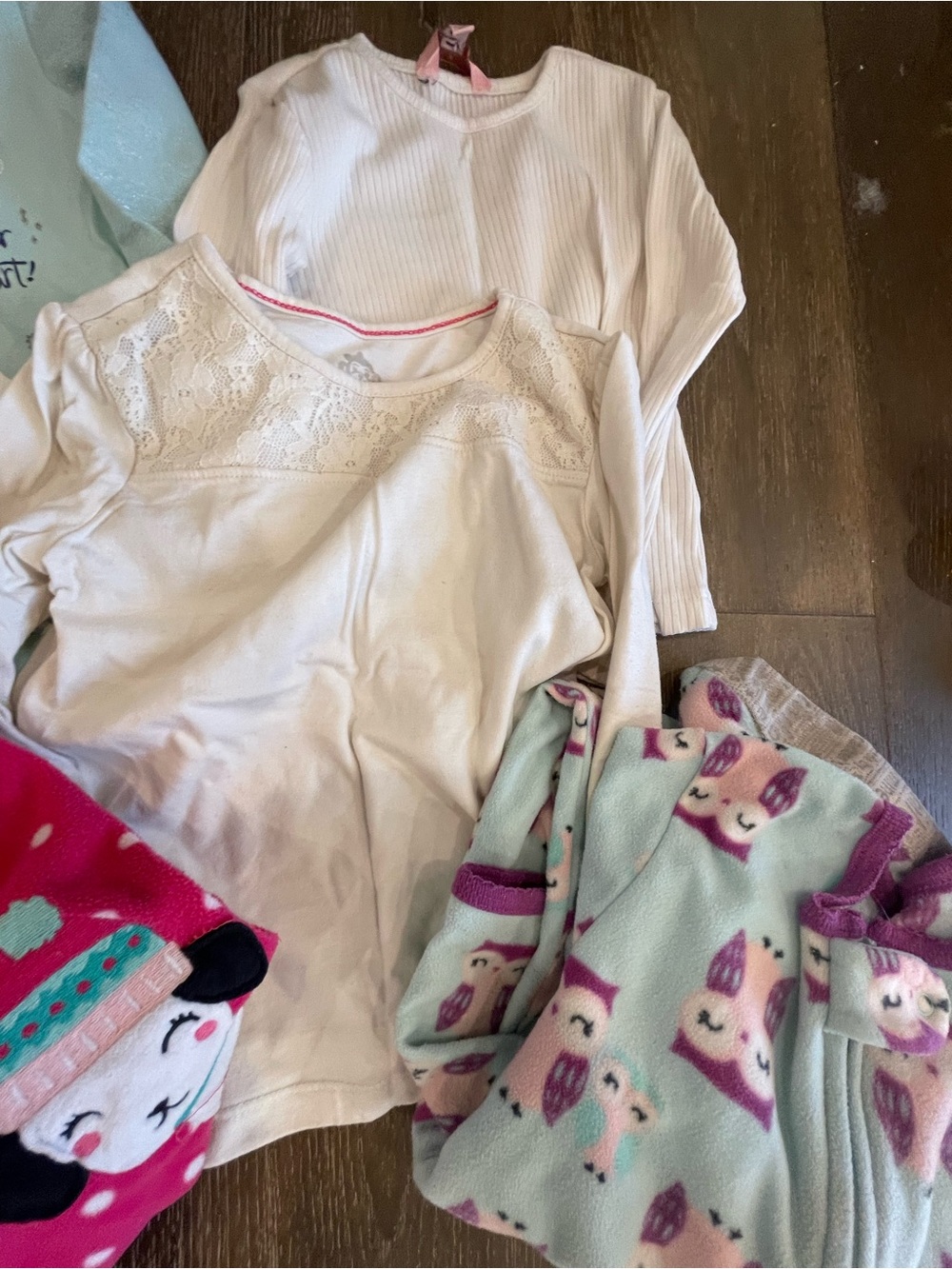 Girls Mixed-Style Pajama Set - Pink, Light Blue, Cream - Picture 4 of 6